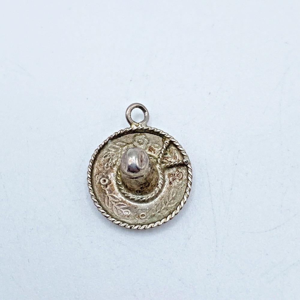 Vintage Mexico Sombrero Solid Sterling Silver 925 Pendant Charm Hat Gift .8g